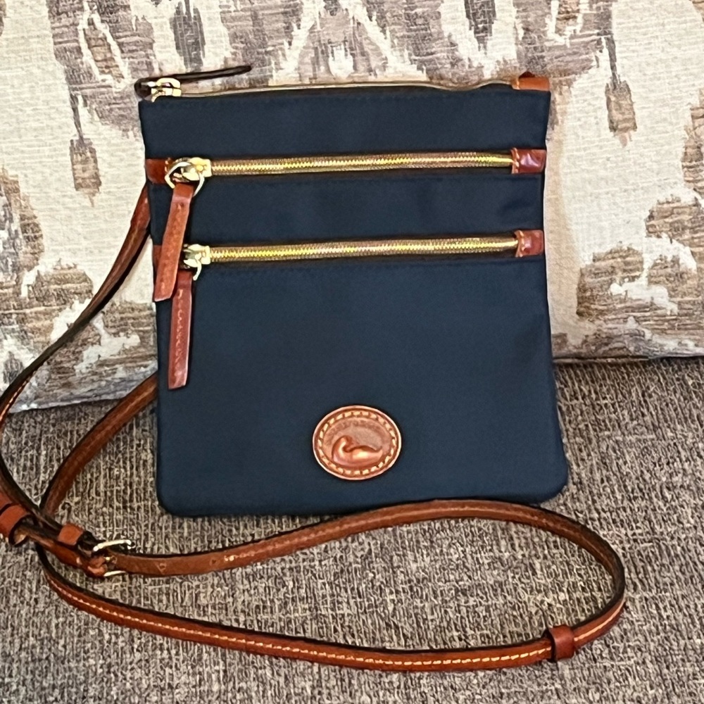 Dooney & Burke Blue Nylon Crossbody North / South Triple Zip